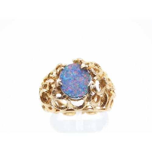 205 - Opal Centre Stone Ring Mounted on 9 Carat Yellow Gold Band Attractively Detailed Ring Size M