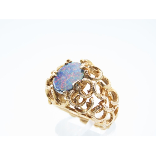 205 - Opal Centre Stone Ring Mounted on 9 Carat Yellow Gold Band Attractively Detailed Ring Size M