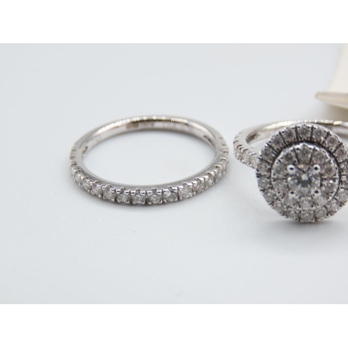 213 - Goldsmiths Diamond Cluster Ring and Diamond Half Eternity Ring Mounted on 18 Carat White Gold Ring S... 