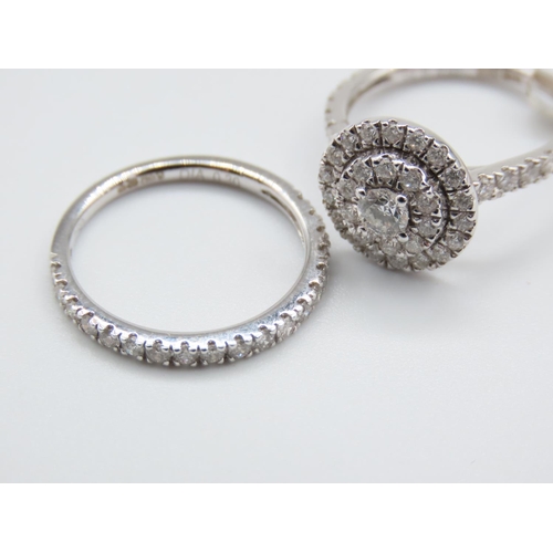 213 - Goldsmiths Diamond Cluster Ring and Diamond Half Eternity Ring Mounted on 18 Carat White Gold Ring S... 