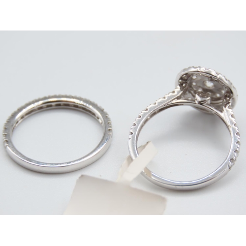 213 - Goldsmiths Diamond Cluster Ring and Diamond Half Eternity Ring Mounted on 18 Carat White Gold Ring S... 