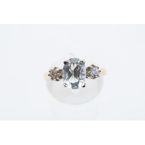 22 - Aquamarine and Diamond Ladies Ring Mounted on 9 Carat Gold Size O