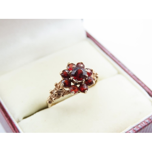 223 - Red Garnet Cluster Ring Mounted on 9 Carat Yellow Gold Band Ring Size L