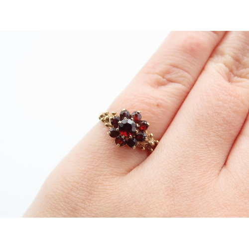 223 - Red Garnet Cluster Ring Mounted on 9 Carat Yellow Gold Band Ring Size L