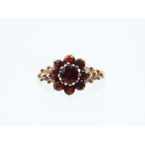 223 - Red Garnet Cluster Ring Mounted on 9 Carat Yellow Gold Band Ring Size L