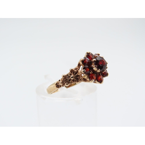 223 - Red Garnet Cluster Ring Mounted on 9 Carat Yellow Gold Band Ring Size L