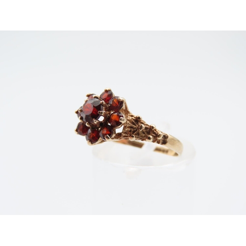 223 - Red Garnet Cluster Ring Mounted on 9 Carat Yellow Gold Band Ring Size L