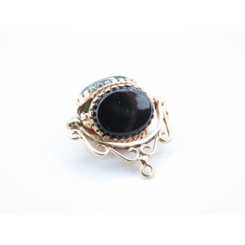 228 - Onyx Carnelian and Bloodstone Set Swivel Pendent Mounted on 9 Carat Yellow Gold 2cm Wide