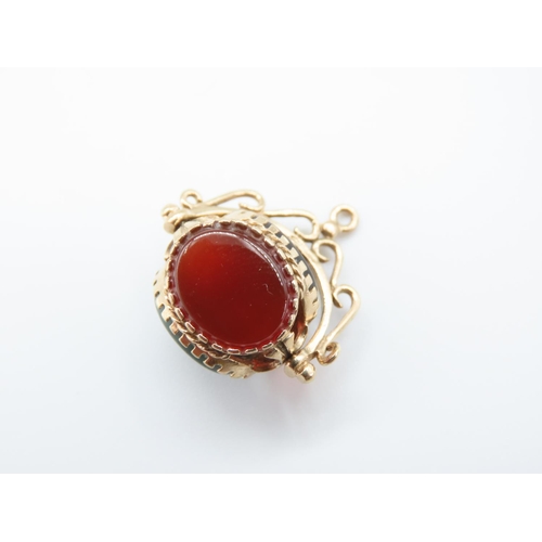 228 - Onyx Carnelian and Bloodstone Set Swivel Pendent Mounted on 9 Carat Yellow Gold 2cm Wide