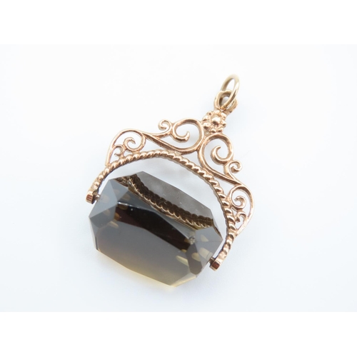 229 - Smokey Quartz Swivel Pendant Mounted in 9 Carat Rose Gold Mount Attractively Detailed 3cm Wide