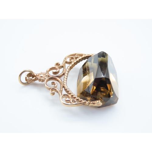 229 - Smokey Quartz Swivel Pendant Mounted in 9 Carat Rose Gold Mount Attractively Detailed 3cm Wide