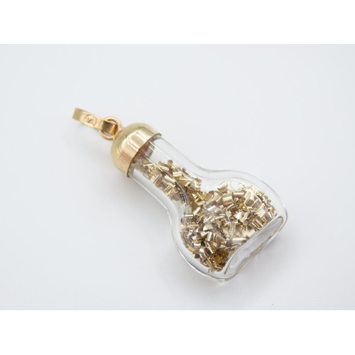 230 - 9 Carat Gold Set Crystal Bottle containing Gold Filings Bale Setting for Necklace 3.5cm High