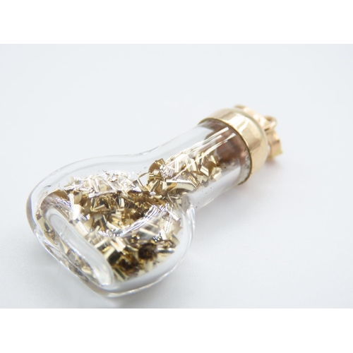 230 - 9 Carat Gold Set Crystal Bottle containing Gold Filings Bale Setting for Necklace 3.5cm High