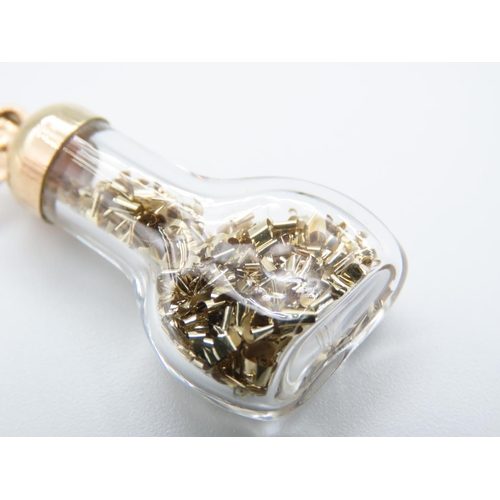 230 - 9 Carat Gold Set Crystal Bottle containing Gold Filings Bale Setting for Necklace 3.5cm High