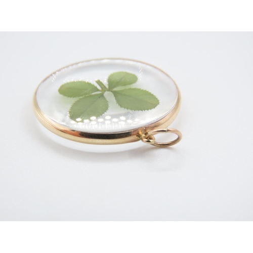 232 - 9 Carat Gold Bound Pendant with Lucky Four Leaf Clover contained within Pendant 2.5cm Diameter