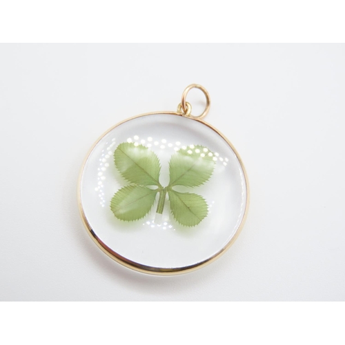 232 - 9 Carat Gold Bound Pendant with Lucky Four Leaf Clover contained within Pendant 2.5cm Diameter