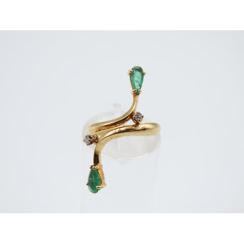 236 - Emerald and Diamond Ladies Ring Modernist Form Set in 18 Carat Yellow Gold Ring Size I