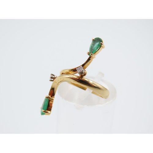 236 - Emerald and Diamond Ladies Ring Modernist Form Set in 18 Carat Yellow Gold Ring Size I