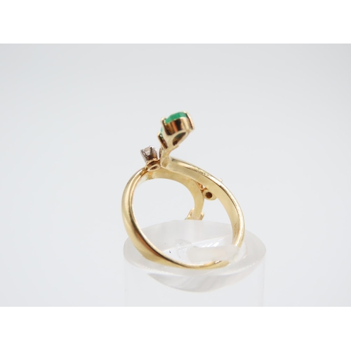 236 - Emerald and Diamond Ladies Ring Modernist Form Set in 18 Carat Yellow Gold Ring Size I