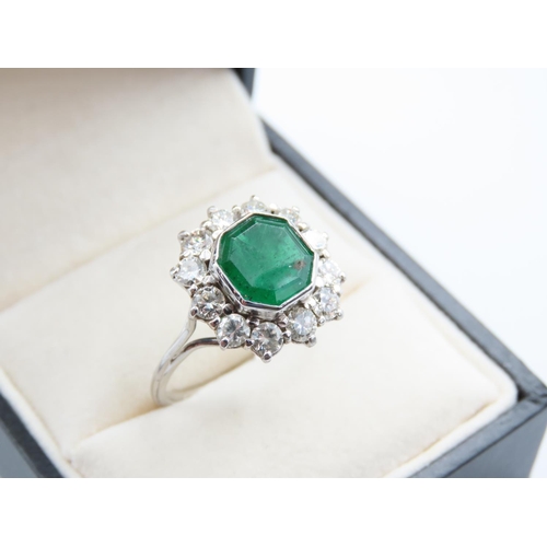 237 - Emerald and Diamond Ladies Cluster Ring Mounted on 18 Carat White Gold Basket Setting Diamonds of Hi... 