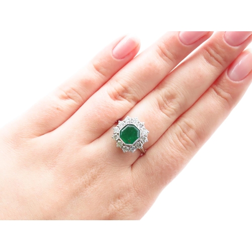 237 - Emerald and Diamond Ladies Cluster Ring Mounted on 18 Carat White Gold Basket Setting Diamonds of Hi... 