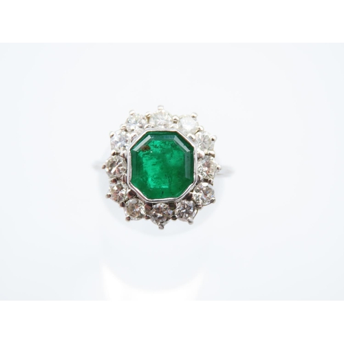 237 - Emerald and Diamond Ladies Cluster Ring Mounted on 18 Carat White Gold Basket Setting Diamonds of Hi... 