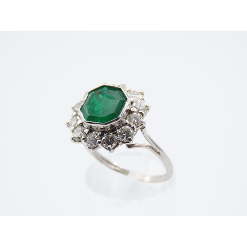 237 - Emerald and Diamond Ladies Cluster Ring Mounted on 18 Carat White Gold Basket Setting Diamonds of Hi... 