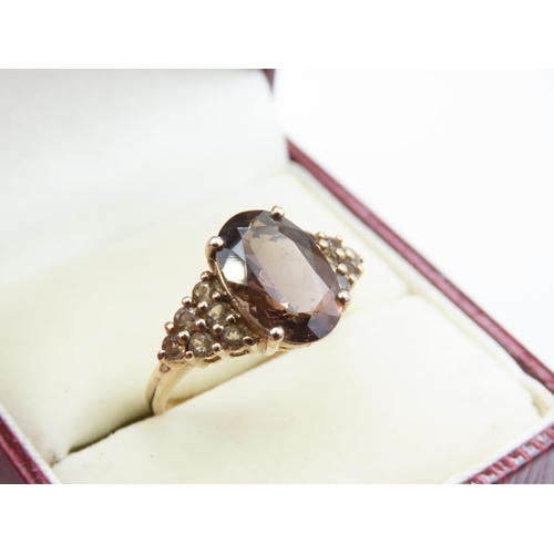 238 - Smokey Quartz Centre Stone Ring with Further Quartz Inset Decoration to Shoulders Four Claw Setting ... 