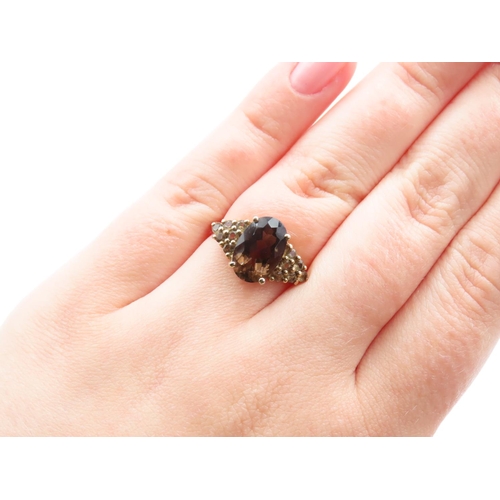 238 - Smokey Quartz Centre Stone Ring with Further Quartz Inset Decoration to Shoulders Four Claw Setting ... 