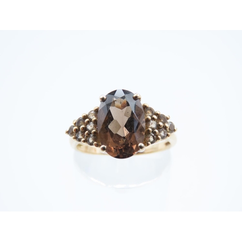 238 - Smokey Quartz Centre Stone Ring with Further Quartz Inset Decoration to Shoulders Four Claw Setting ... 