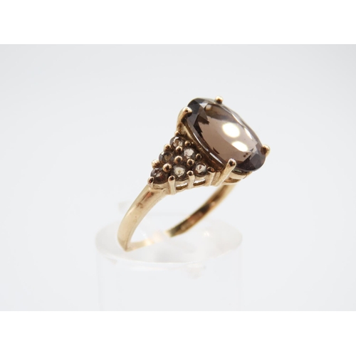 238 - Smokey Quartz Centre Stone Ring with Further Quartz Inset Decoration to Shoulders Four Claw Setting ... 