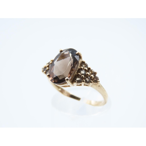 238 - Smokey Quartz Centre Stone Ring with Further Quartz Inset Decoration to Shoulders Four Claw Setting ... 