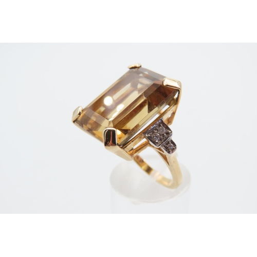 24 - Citrine and Diamond Ladies Ring Emerald Cut Mounted on 18 Carat Yellow Gold Ring Size N