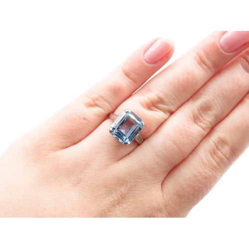 242 - Aquamarine Emerald Cut Centre Stone Ring Four Claw Setting Mounted on 9 Carat Yellow Gold Band Ring ... 