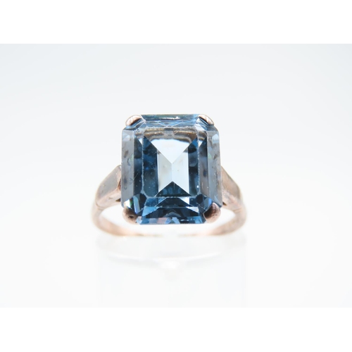 242 - Aquamarine Emerald Cut Centre Stone Ring Four Claw Setting Mounted on 9 Carat Yellow Gold Band Ring ... 