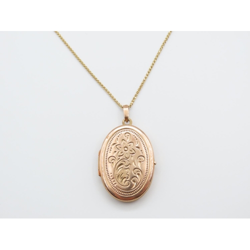 247 - 9 Carat Yellow Gold  Oval Form Locket Hinged Cover Incised Detailing 3cm High Set on 9 Carat Yellow ... 