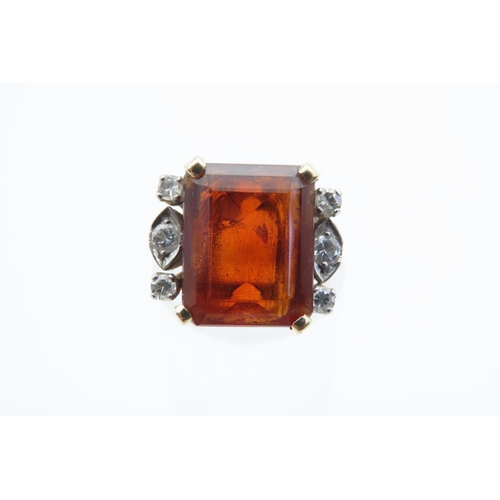 25 - Fire Citrine Emerald Cut Ladies Centre Stone Ring with Diamond Set Decoration Mounted on 18 Carat Go... 