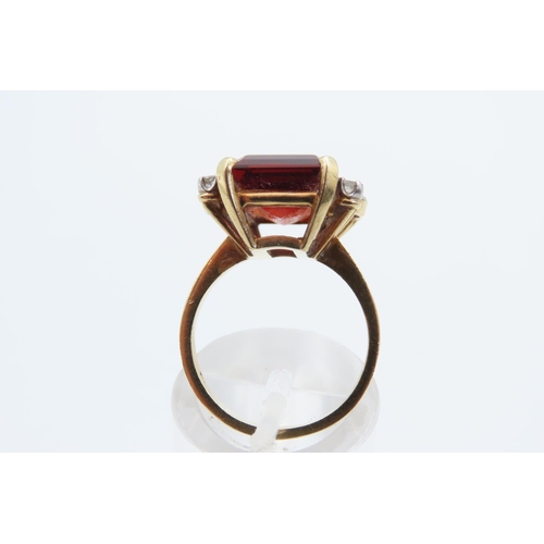 25 - Fire Citrine Emerald Cut Ladies Centre Stone Ring with Diamond Set Decoration Mounted on 18 Carat Go... 