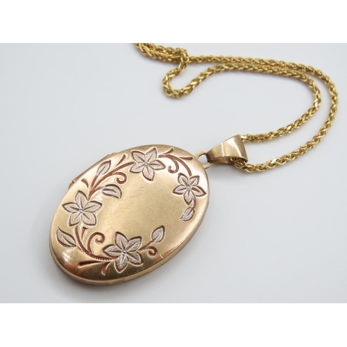 251 - 9 Carat Yellow Gold Oval Form Locket Hinged Cover Floral Motif Incised Decoration Further Set on 9 C... 