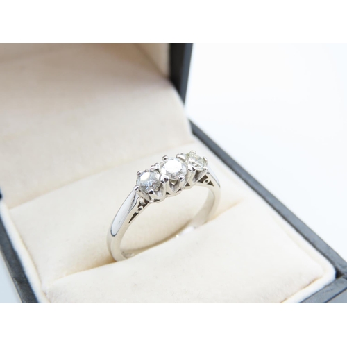 253 - Three Stone Diamond Ladies Ring Set in Platinum Further Mounted on Platinum Band Ring Size O Diamond... 