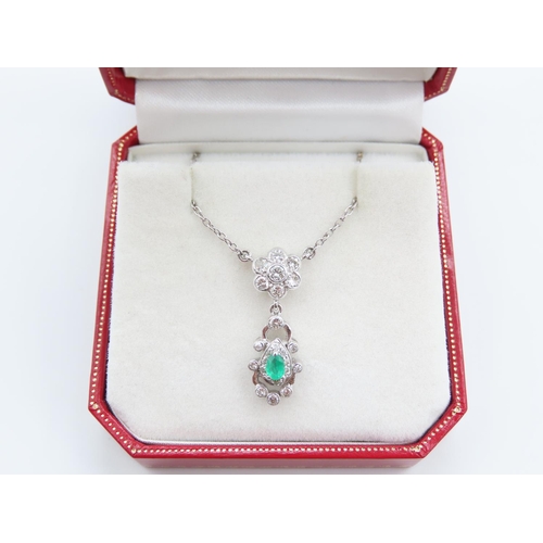 256 - Emerald and Diamond Pendant Necklace Attractively Detailed Set on 18 Carat White Gold Chain