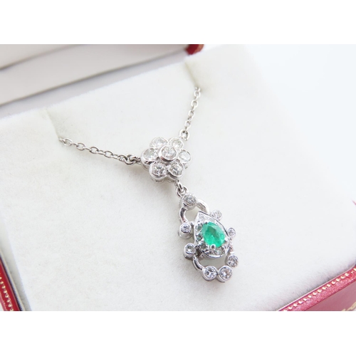 256 - Emerald and Diamond Pendant Necklace Attractively Detailed Set on 18 Carat White Gold Chain