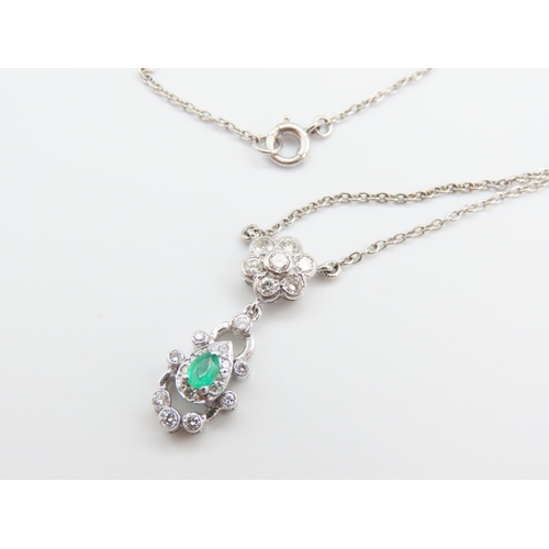 256 - Emerald and Diamond Pendant Necklace Attractively Detailed Set on 18 Carat White Gold Chain