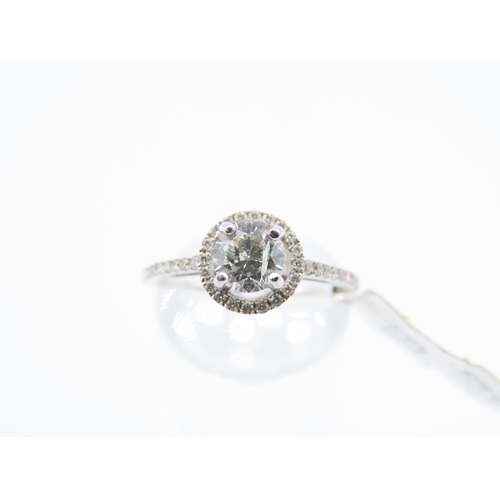 257 - Diamond Solitaire Ring Halo Set Further Diamond Decorated Band 18 Carat White Gold Attractively Deta... 