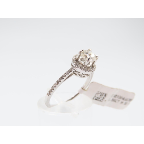 257 - Diamond Solitaire Ring Halo Set Further Diamond Decorated Band 18 Carat White Gold Attractively Deta... 