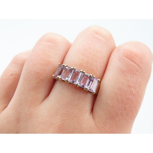 258 - Amethyst Five Stone Emerald Cut Ladies Ring Mounted on 9 Carat Yellow Gold Band Ring Size W