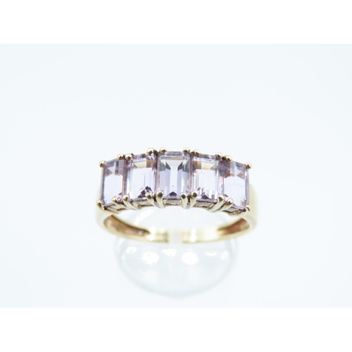 258 - Amethyst Five Stone Emerald Cut Ladies Ring Mounted on 9 Carat Yellow Gold Band Ring Size W