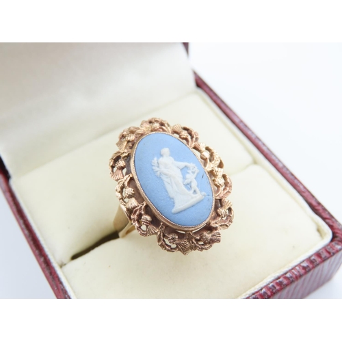 259 - Wedgwood Jasperware Ladies Ring Mounted on 9 Carat Yellow Gold Band Attractively Detailed Signed Rin... 