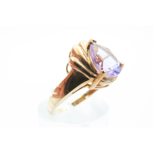 26 - Amethyst Marquise Cut Centre Stone Ring Mounted on 9 Carat Yellow Gold Band Ring Size N and a Half