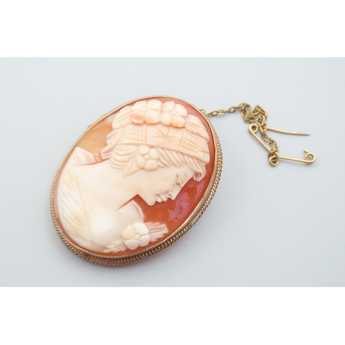 29 - 9 Carat Yellow Gold Bound Cameo Brooch Safety Chain Verso